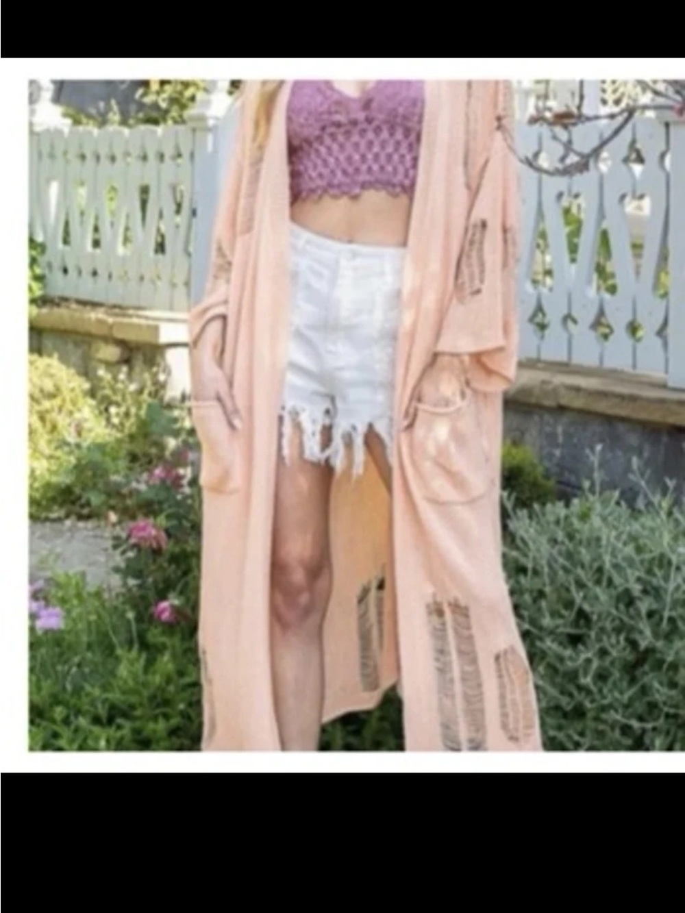 NWT POL oversized Open front Distressed Peachy Pink Duster Cardigan size Small - Picture 5 of 12
